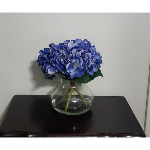 New Hydrangea Artificial Flowers with Vase Slate Blue Silk Fake Flowers Decor - Picture 1 of 2